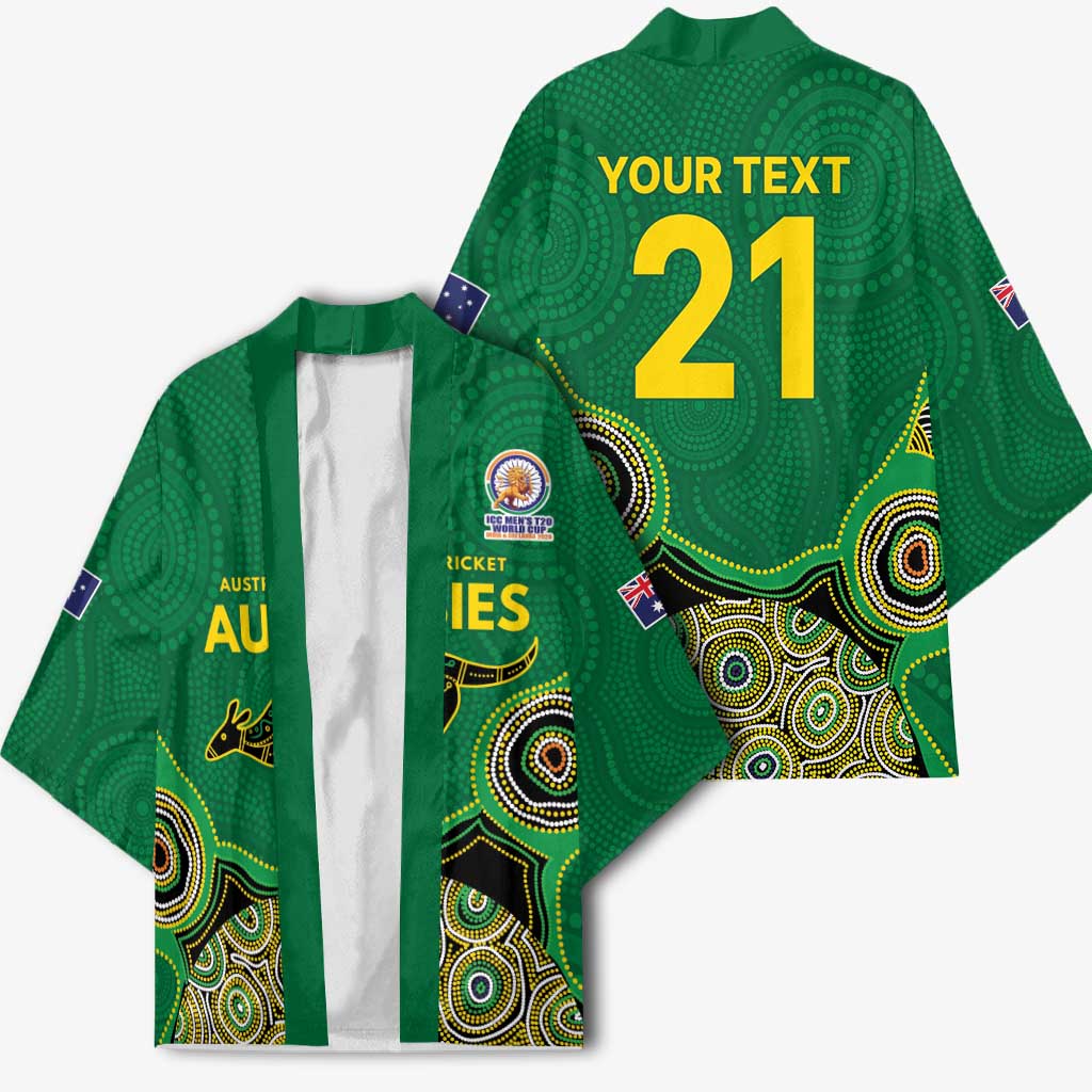 Custom Australia Cricket Spirit 2026 Kimono World T20 Edition - Green Aboriginal - Aussie Hoodie