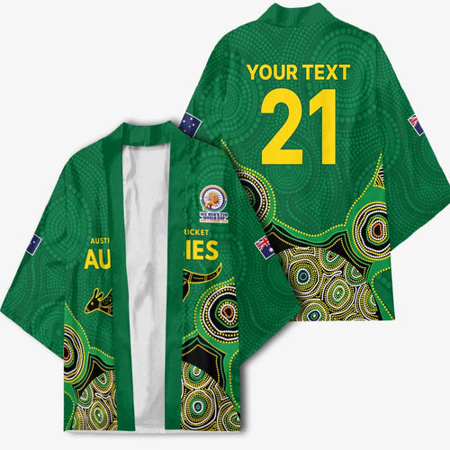 Custom Australia Cricket Spirit 2026 Kimono World T20 Edition - Green Aboriginal - Aussie Hoodie