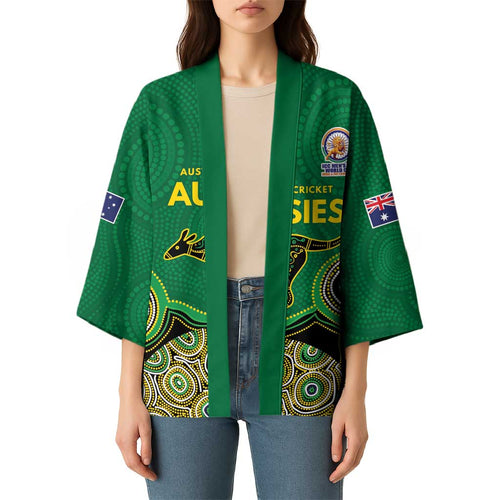 Custom Australia Cricket Spirit 2026 Kimono World T20 Edition - Green Aboriginal - Aussie Hoodie