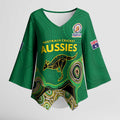 Custom Australia Cricket Spirit 2026 Kimono Sleeve Blouse World T20 Edition - Green Aboriginal - Aussie Hoodie