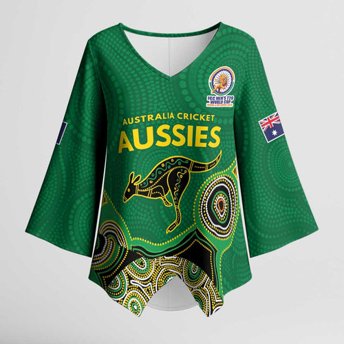 Custom Australia Cricket Spirit 2026 Kimono Sleeve Blouse World T20 Edition - Green Aboriginal - Aussie Hoodie