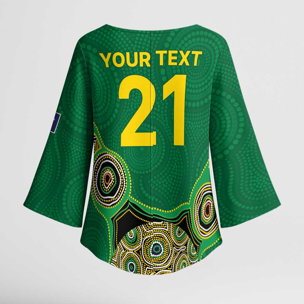 Custom Australia Cricket Spirit 2026 Kimono Sleeve Blouse World T20 Edition - Green Aboriginal - Aussie Hoodie