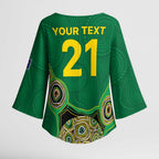 Custom Australia Cricket Spirit 2026 Kimono Sleeve Blouse World T20 Edition - Green Aboriginal - Aussie Hoodie