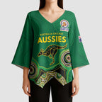 Custom Australia Cricket Spirit 2026 Kimono Sleeve Blouse World T20 Edition - Green Aboriginal - Aussie Hoodie