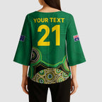 Custom Australia Cricket Spirit 2026 Kimono Sleeve Blouse World T20 Edition - Green Aboriginal - Aussie Hoodie