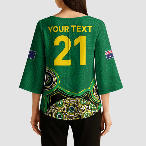 Custom Australia Cricket Spirit 2026 Kimono Sleeve Blouse World T20 Edition - Green Aboriginal - Aussie Hoodie