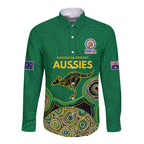 Custom Australia Cricket Spirit 2026 Long Sleeve Button Shirt World T20 Edition - Green Aboriginal - Aussie Hoodie