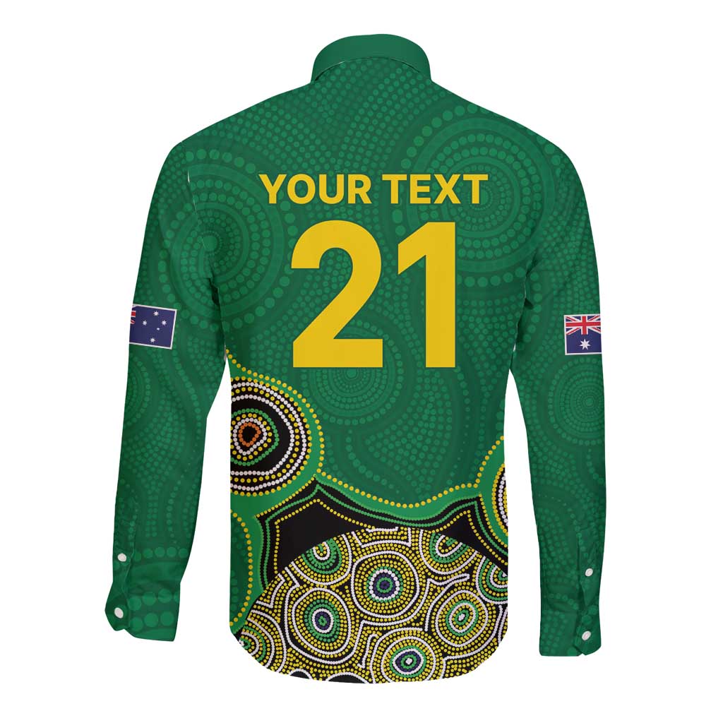 Custom Australia Cricket Spirit 2026 Long Sleeve Button Shirt World T20 Edition - Green Aboriginal - Aussie Hoodie