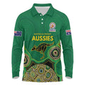 Custom Australia Cricket Spirit 2026 Long Sleeve Polo Shirt World T20 Edition - Green Aboriginal - Aussie Hoodie