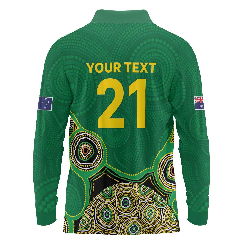 Custom Australia Cricket Spirit 2026 Long Sleeve Polo Shirt World T20 Edition - Green Aboriginal - Aussie Hoodie