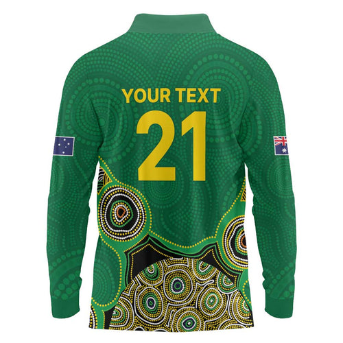 Custom Australia Cricket Spirit 2026 Long Sleeve Polo Shirt World T20 Edition - Green Aboriginal - Aussie Hoodie