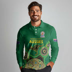 Custom Australia Cricket Spirit 2026 Long Sleeve Polo Shirt World T20 Edition - Green Aboriginal - Aussie Hoodie