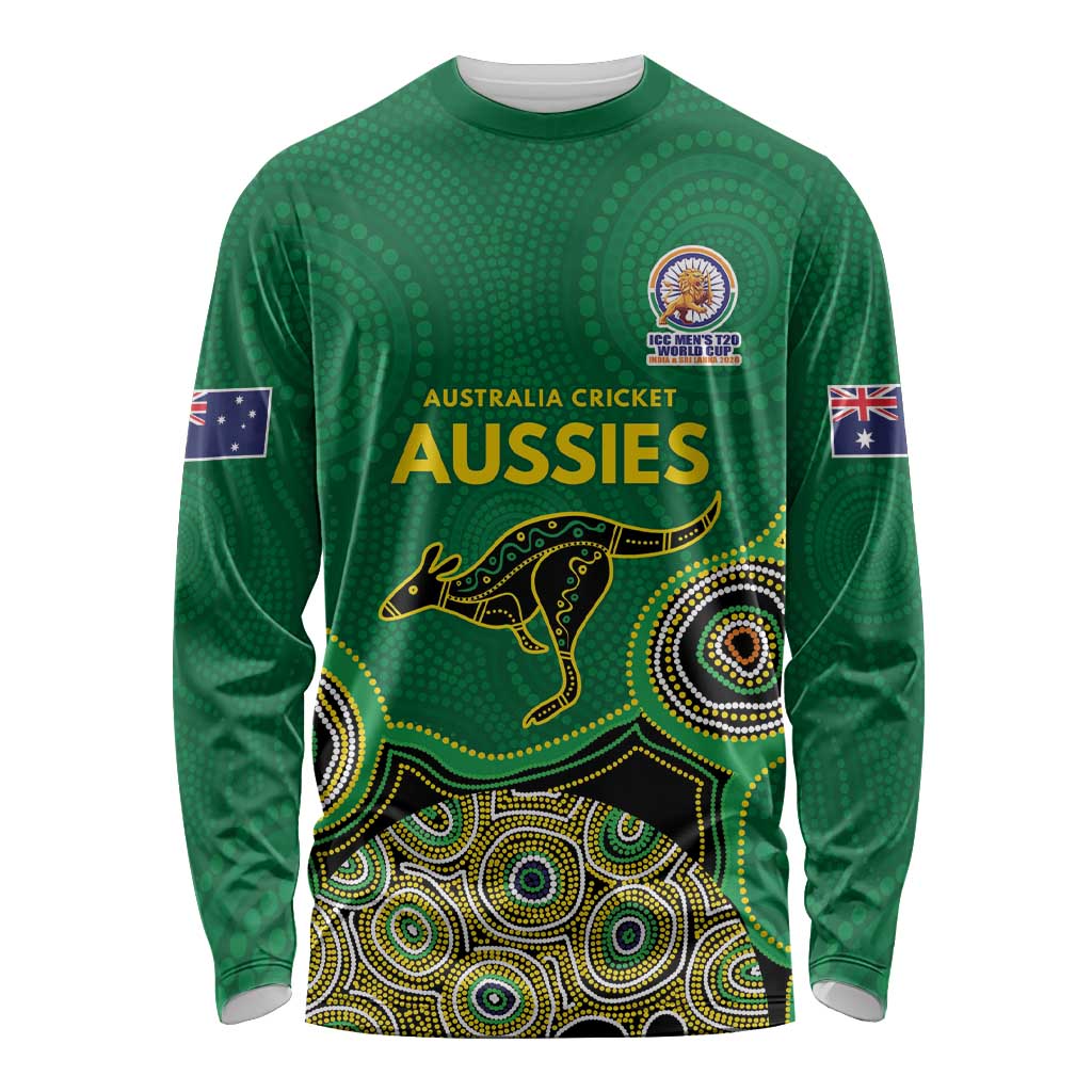 Custom Australia Cricket Spirit 2026 Long Sleeve Shirt World T20 Edition - Green Aboriginal - Aussie Hoodie