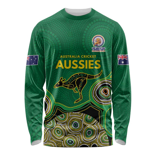 Custom Australia Cricket Spirit 2026 Long Sleeve Shirt World T20 Edition - Green Aboriginal - Aussie Hoodie
