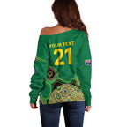 Custom Australia Cricket Spirit 2026 Off Shoulder Sweater World T20 Edition - Green Aboriginal - Aussie Hoodie