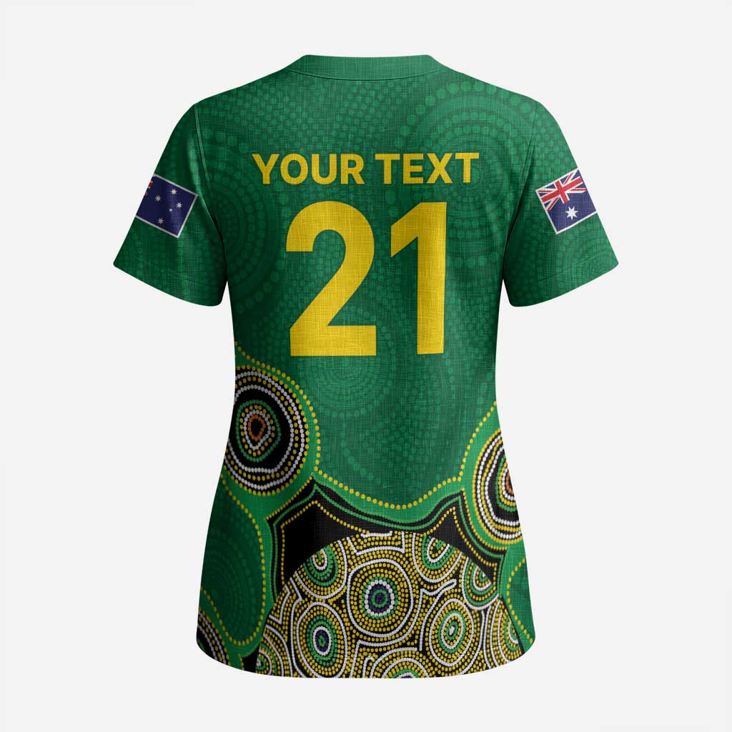 Custom Australia Cricket Spirit 2026 Scrub Top World T20 Edition - Green Aboriginal - Aussie Hoodie
