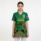 Custom Australia Cricket Spirit 2026 Scrub Top World T20 Edition - Green Aboriginal - Aussie Hoodie