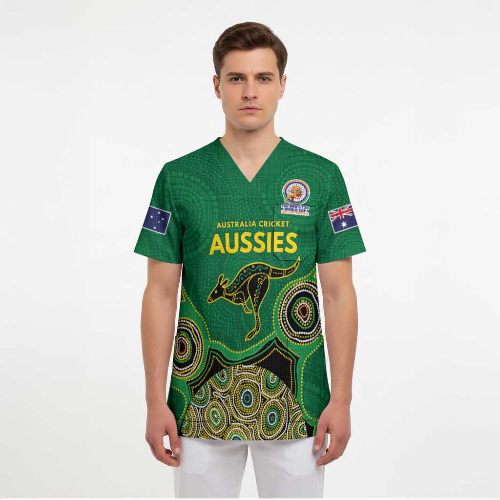 Custom Australia Cricket Spirit 2026 Scrub Top World T20 Edition - Green Aboriginal - Aussie Hoodie