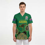 Custom Australia Cricket Spirit 2026 Scrub Top World T20 Edition - Green Aboriginal - Aussie Hoodie