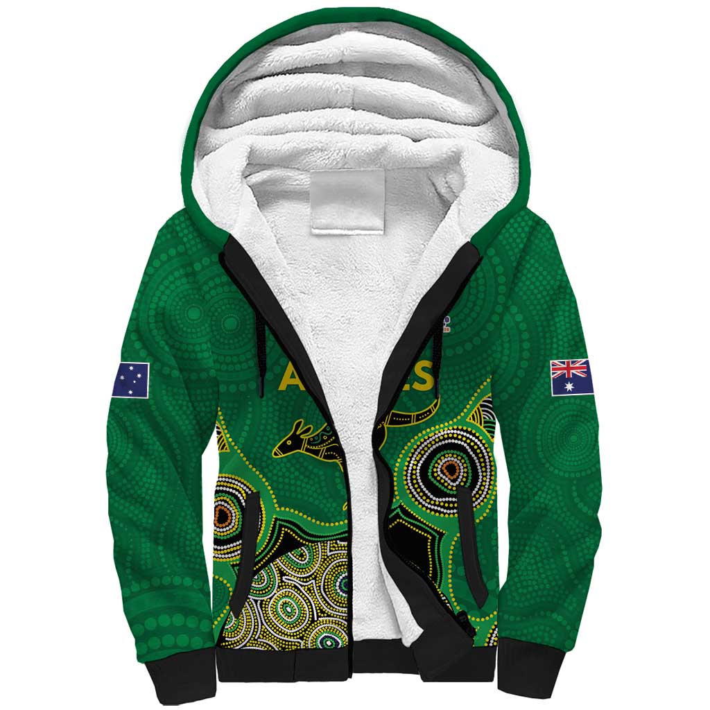 Custom Australia Cricket Spirit 2026 Sherpa Hoodie World T20 Edition - Green Aboriginal - Aussie Hoodie