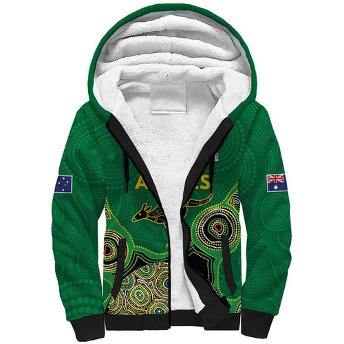 Custom Australia Cricket Spirit 2026 Sherpa Hoodie World T20 Edition - Green Aboriginal - Aussie Hoodie