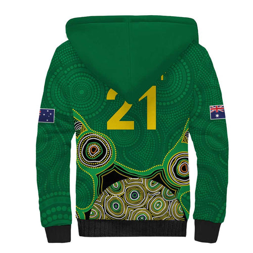 Custom Australia Cricket Spirit 2026 Sherpa Hoodie World T20 Edition - Green Aboriginal - Aussie Hoodie