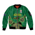 Custom Australia Cricket Spirit 2026 Sleeve Zip Bomber Jacket World T20 Edition - Green Aboriginal - Aussie Hoodie