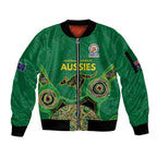 Custom Australia Cricket Spirit 2026 Sleeve Zip Bomber Jacket World T20 Edition - Green Aboriginal - Aussie Hoodie