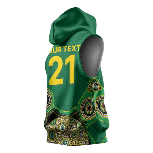 Custom Australia Cricket Spirit 2026 Sleeveless Hoodie World T20 Edition - Green Aboriginal - Aussie Hoodie