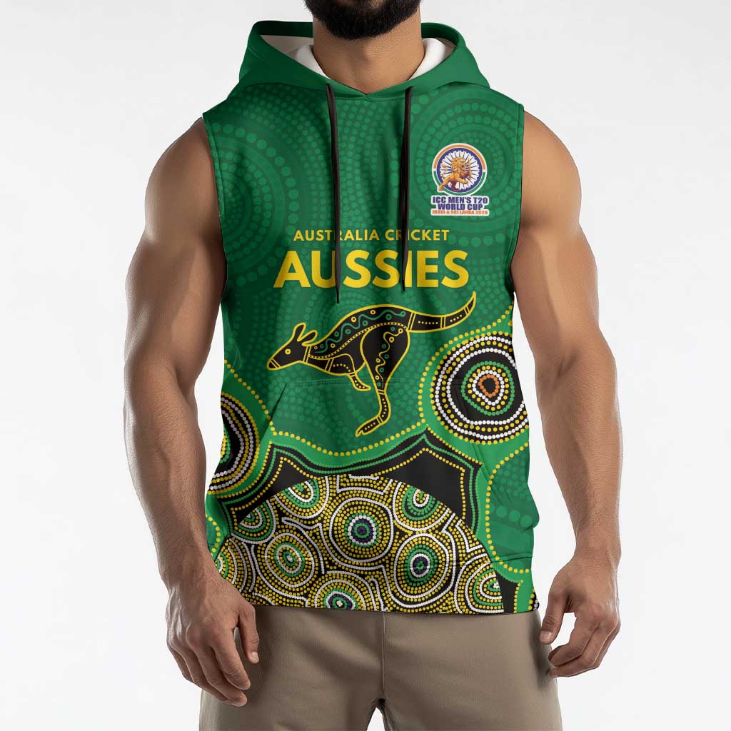 Custom Australia Cricket Spirit 2026 Sleeveless Hoodie World T20 Edition - Green Aboriginal - Aussie Hoodie