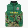Custom Australia Cricket Spirit 2026 Sleeveless Puffer Jacket World T20 Edition - Green Aboriginal - Aussie Hoodie