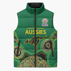 Custom Australia Cricket Spirit 2026 Sleeveless Puffer Jacket World T20 Edition - Green Aboriginal - Aussie Hoodie