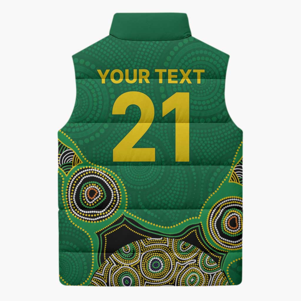 Custom Australia Cricket Spirit 2026 Sleeveless Puffer Jacket World T20 Edition - Green Aboriginal - Aussie Hoodie
