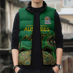 Custom Australia Cricket Spirit 2026 Sleeveless Puffer Jacket World T20 Edition - Green Aboriginal - Aussie Hoodie
