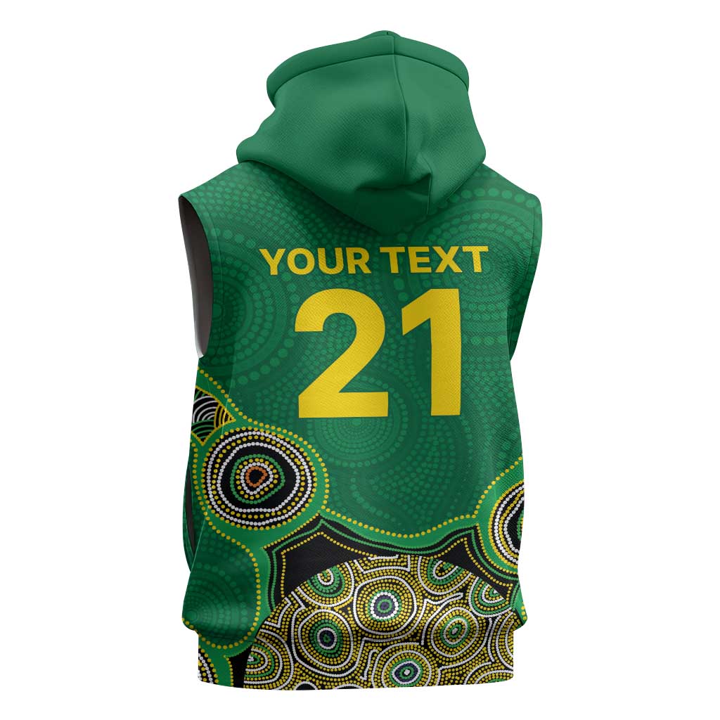 Custom Australia Cricket Spirit 2026 Sleeveless Zip Hoodie World T20 Edition - Green Aboriginal LT9