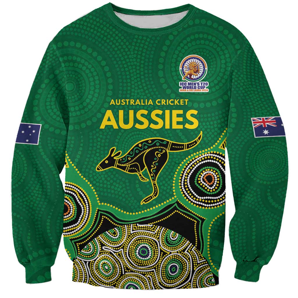 Custom Australia Cricket Spirit 2026 Sweatshirt World T20 Edition - Green Aboriginal - Aussie Hoodie