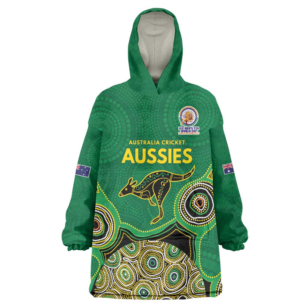 Custom Australia Cricket Spirit 2026 Wearable Blanket Hoodie World T20 Edition - Green Aboriginal - Aussie Hoodie