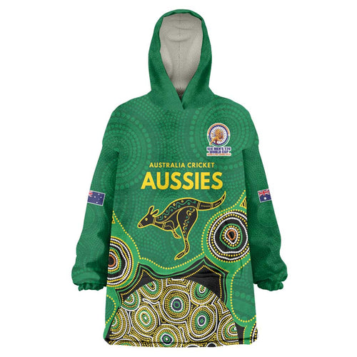 Custom Australia Cricket Spirit 2026 Wearable Blanket Hoodie World T20 Edition - Green Aboriginal - Aussie Hoodie