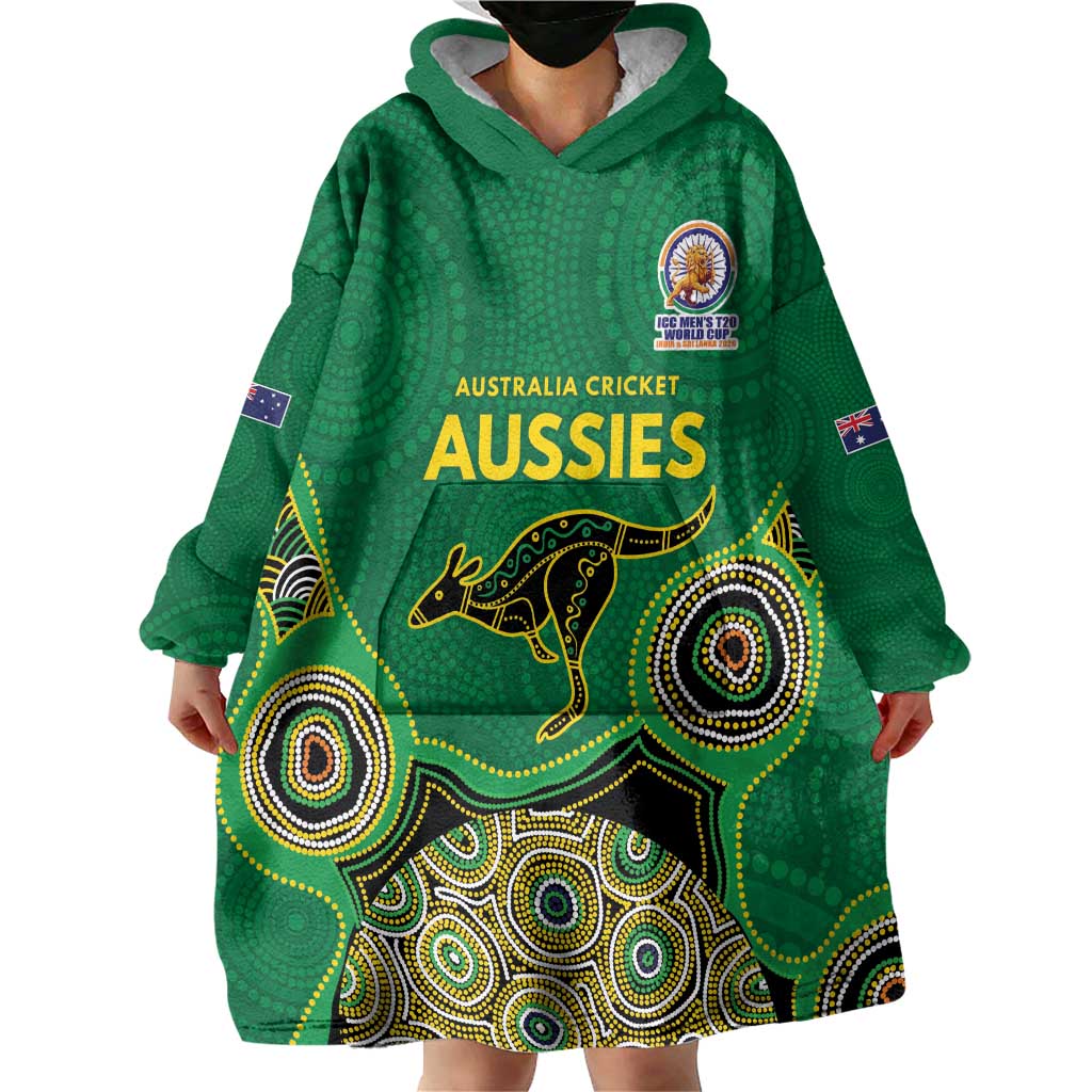 Custom Australia Cricket Spirit 2026 Wearable Blanket Hoodie World T20 Edition - Green Aboriginal - Aussie Hoodie