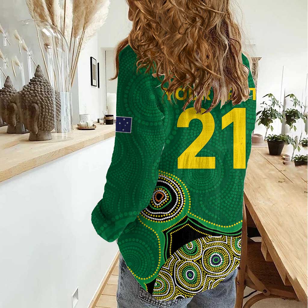 Custom Australia Cricket Spirit 2026 Women Casual Shirt World T20 Edition - Green Aboriginal - Aussie Hoodie