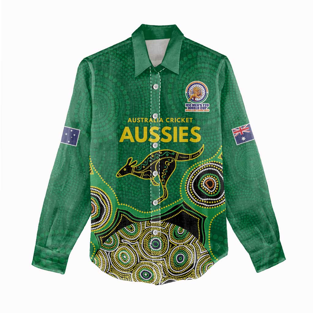 Custom Australia Cricket Spirit 2026 Women Casual Shirt World T20 Edition - Green Aboriginal - Aussie Hoodie