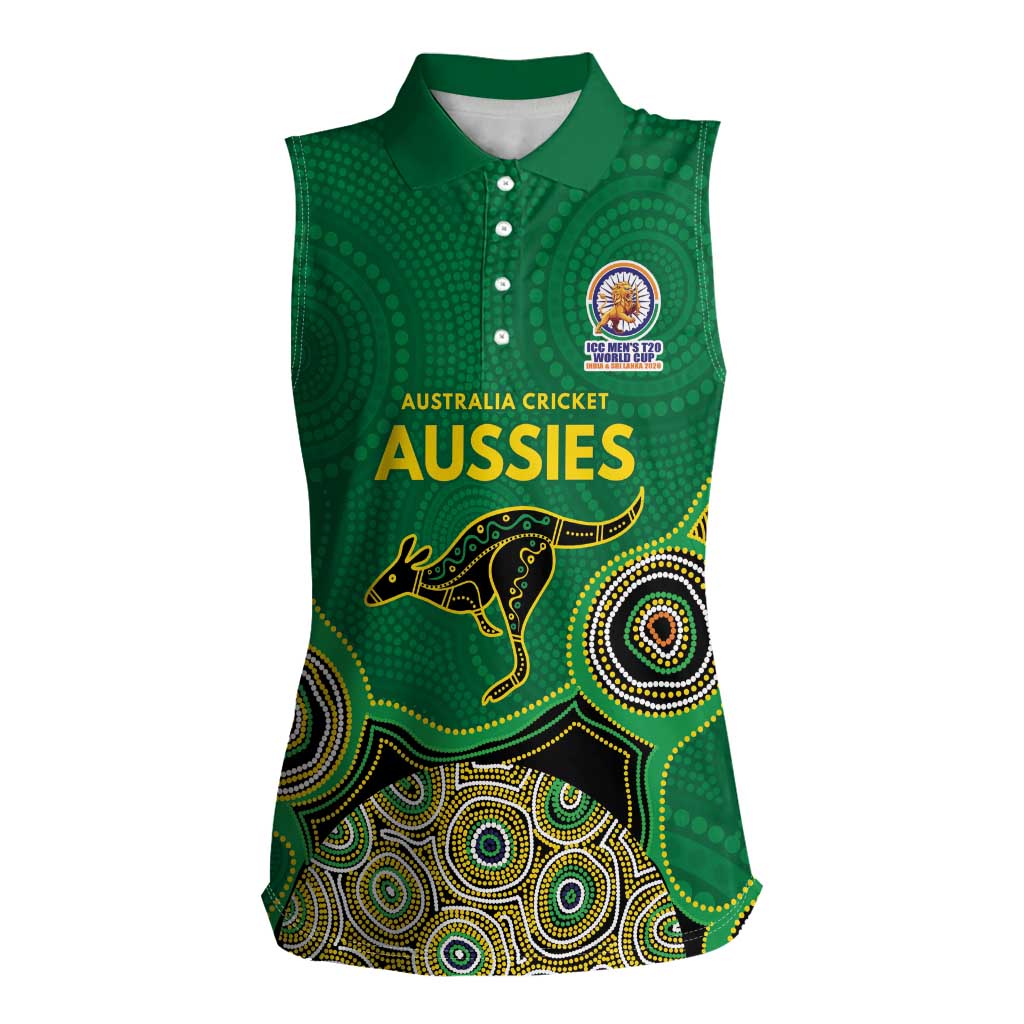 Custom Australia Cricket Spirit 2026 Women Sleeveless Polo Shirt World T20 Edition - Green Aboriginal - Aussie Hoodie