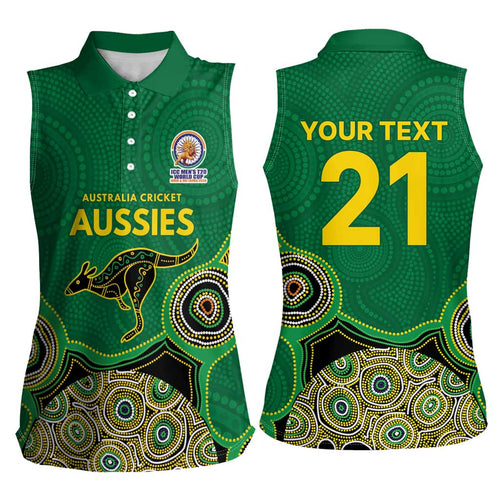 Custom Australia Cricket Spirit 2026 Women Sleeveless Polo Shirt World T20 Edition - Green Aboriginal - Aussie Hoodie