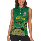 Custom Australia Cricket Spirit 2026 Women Sleeveless Polo Shirt World T20 Edition - Green Aboriginal - Aussie Hoodie