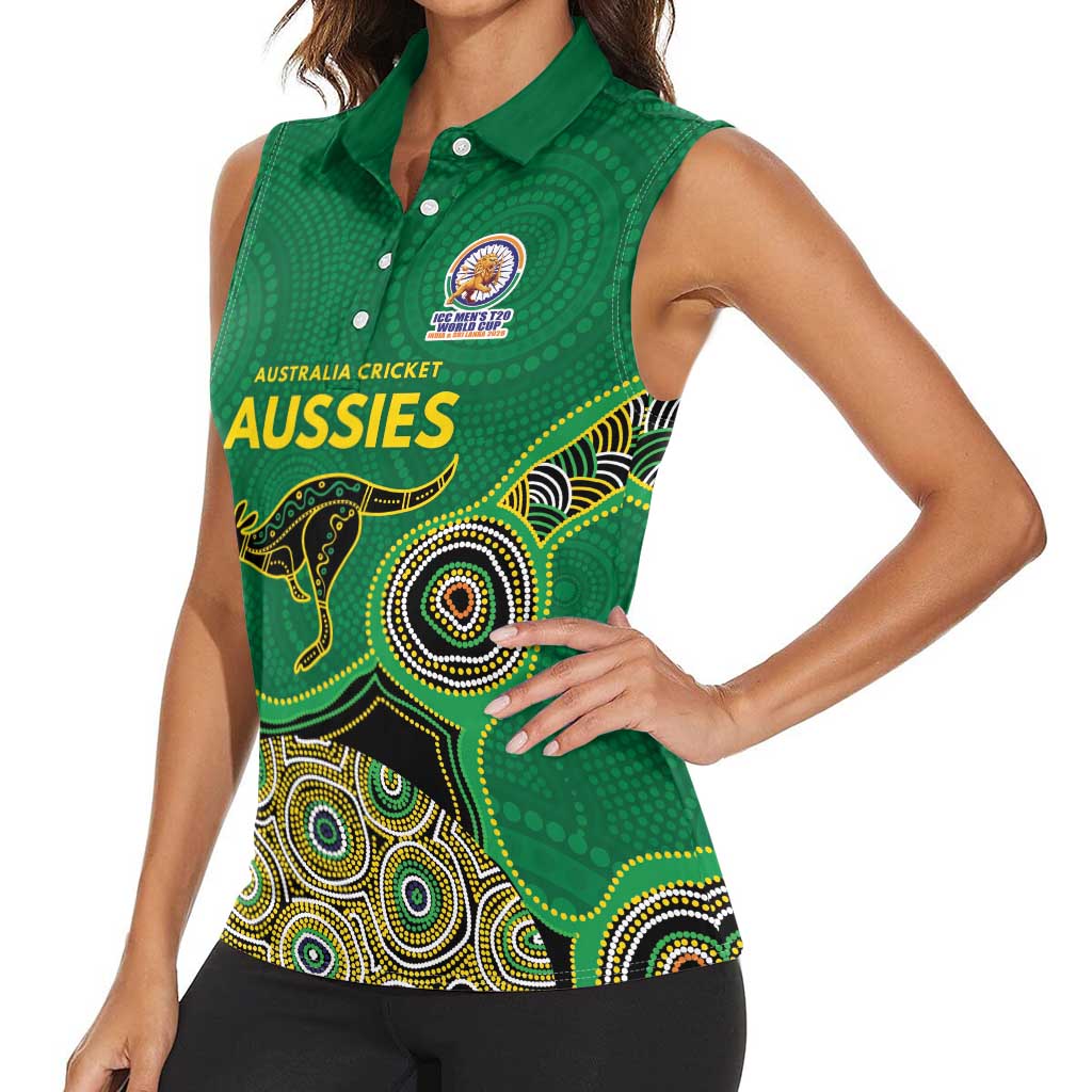 Custom Australia Cricket Spirit 2026 Women Sleeveless Polo Shirt World T20 Edition - Green Aboriginal - Aussie Hoodie