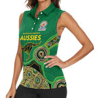 Custom Australia Cricket Spirit 2026 Women Sleeveless Polo Shirt World T20 Edition - Green Aboriginal - Aussie Hoodie