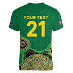 Custom Australia Cricket Spirit 2026 Women V-Neck T-Shirt World T20 Edition - Green Aboriginal - Aussie Hoodie