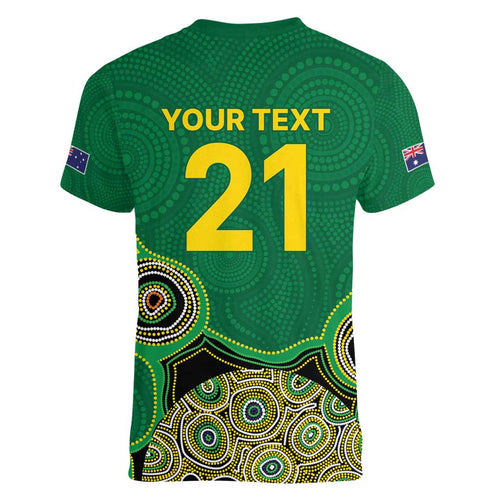 Custom Australia Cricket Spirit 2026 Women V-Neck T-Shirt World T20 Edition - Green Aboriginal - Aussie Hoodie