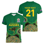 Custom Australia Cricket Spirit 2026 Women V-Neck T-Shirt World T20 Edition - Green Aboriginal - Aussie Hoodie