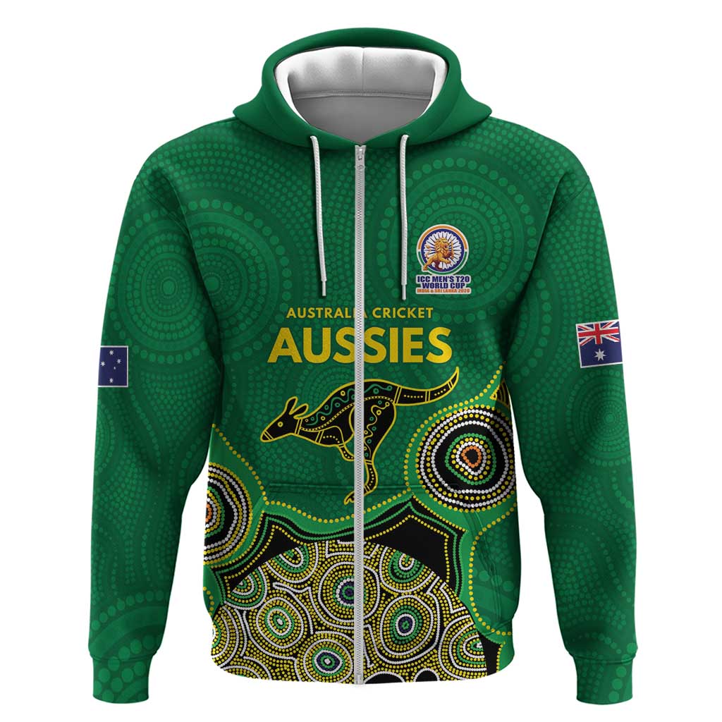 Custom Australia Cricket Spirit 2026 Zip Hoodie World T20 Edition - Green Aboriginal - Aussie Hoodie